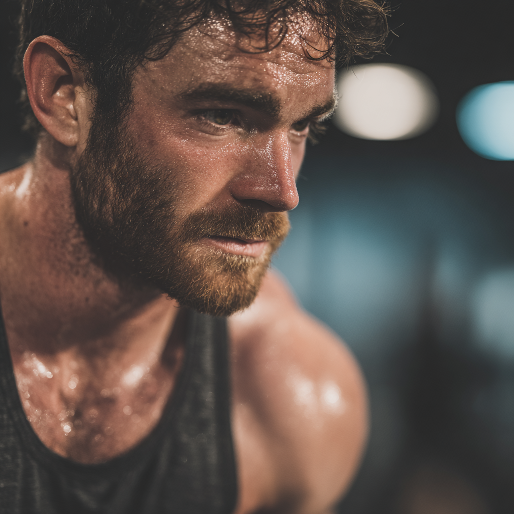 Focused athlete in modern gym setting during intense workout session